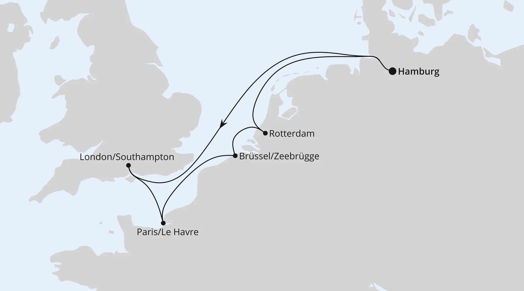 Routenkarte Metropolen ab Hamburg