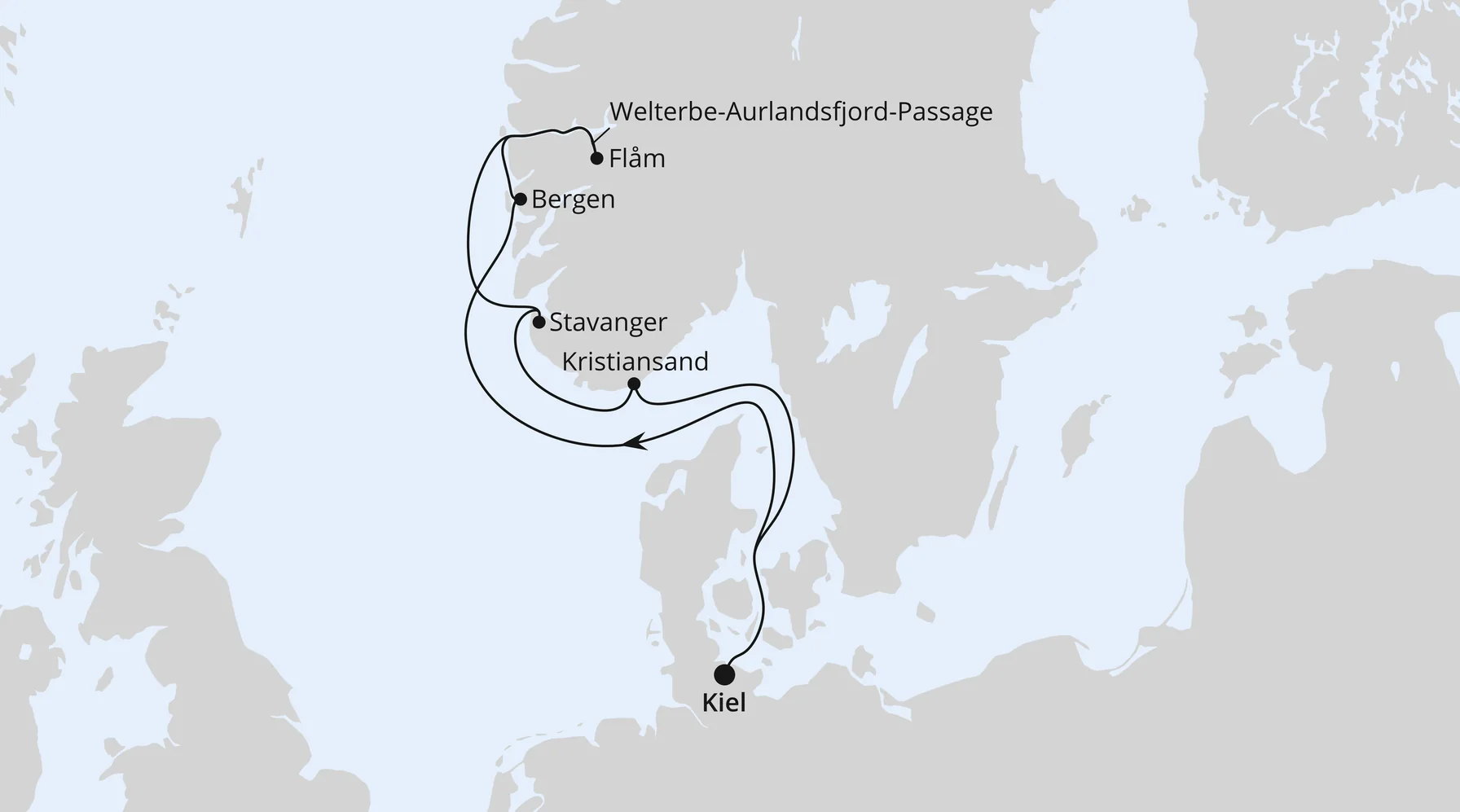 Routenkarte Norwegens Welterbe ab Kiel