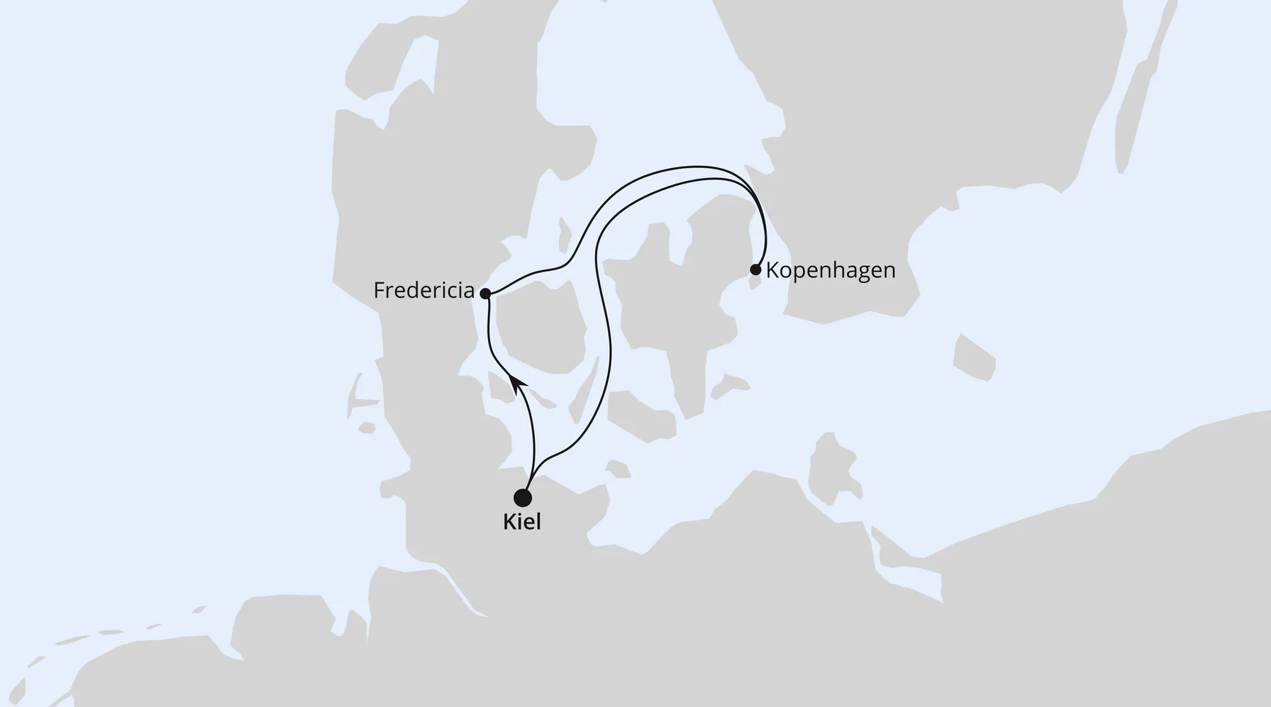 Routenkarte Kurzreise nach Dänemark ab Kiel