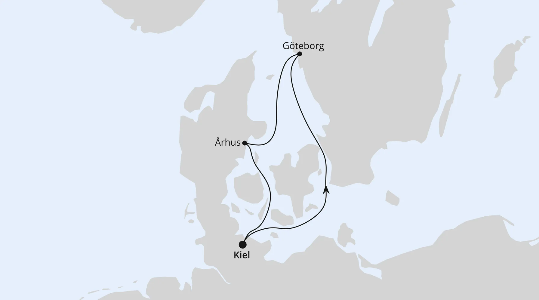 Routenkarte Kurzreise nach Århus & Göteborg ab Kiel